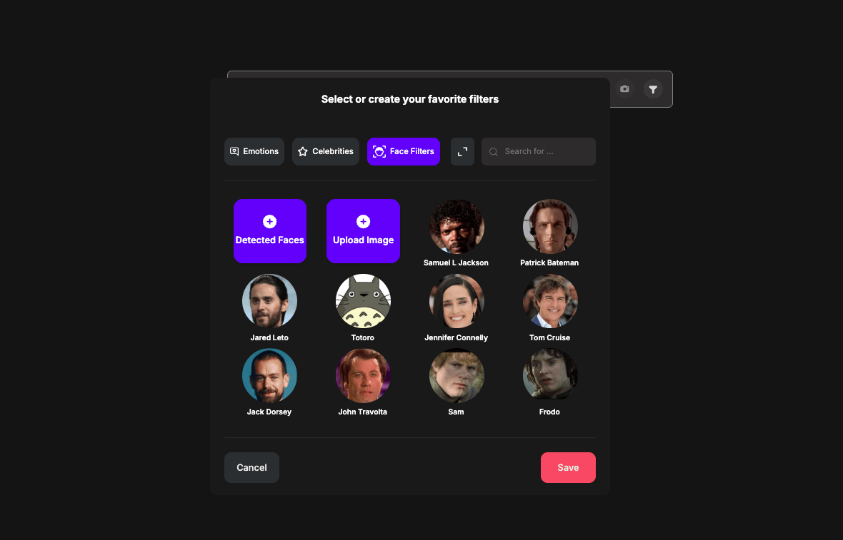 Face bank in Imaginario AI for person search across a project